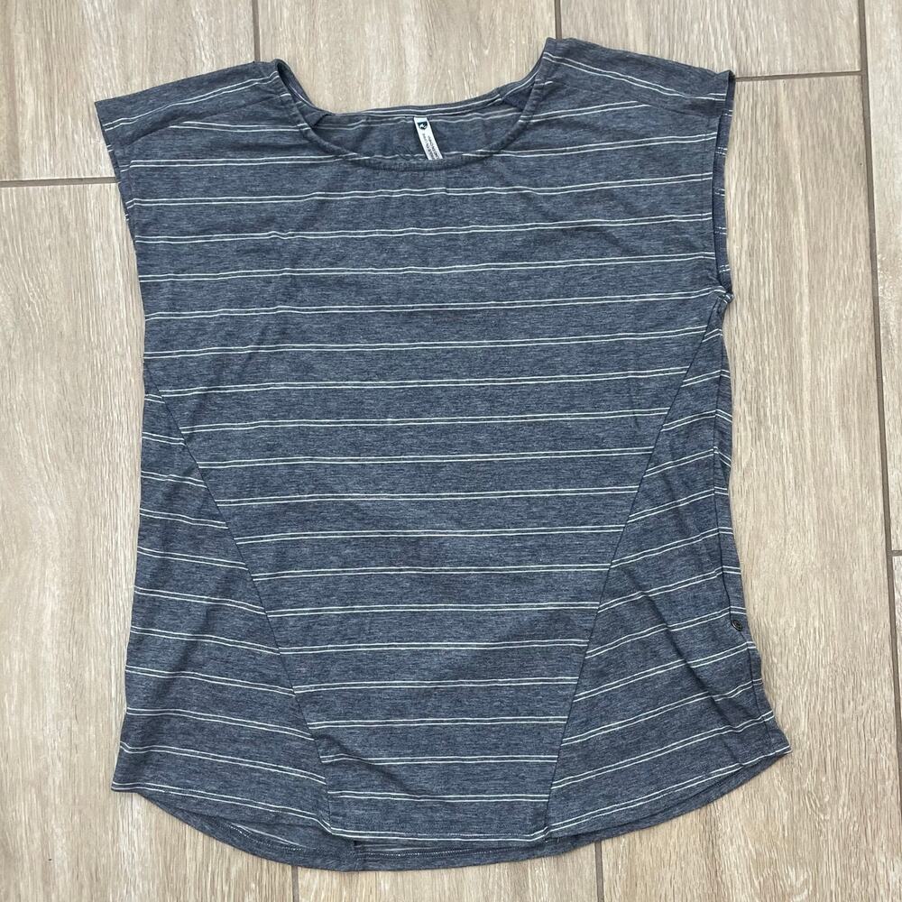 Kuhl Laurel Shirt Womens S Gray Stripe Ruched Side Tab Short Sleeve Outdoor Top